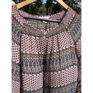Sundance Semi Sheer Tunic Top 100% Silk Multicolor Smocking Ladies Size Small